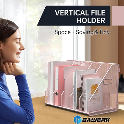 Desk File Organizer Folder Holder with 5 Vertical for Office, Pink