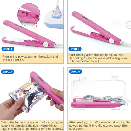 chip Bag Sealer Mini, Handheld Heat Sealer for Chip Bags and Mylar Bags, Portable Bag Resealer for Food Storage - Pink