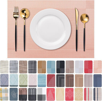 Placemats Set of 6 Washable Indoor(B-Four-Corner-peachpink)