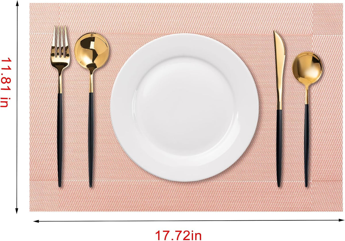 Placemats Set of 6 Washable Indoor(B-Four-Corner-peachpink)