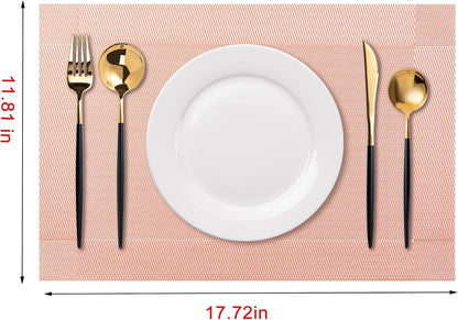 Placemats Set of 6 Washable Indoor(B-Four-Corner-peachpink)
