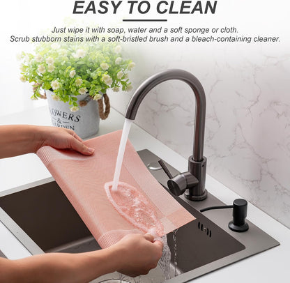 Placemats Set of 6 Washable Indoor(B-Four-Corner-peachpink)