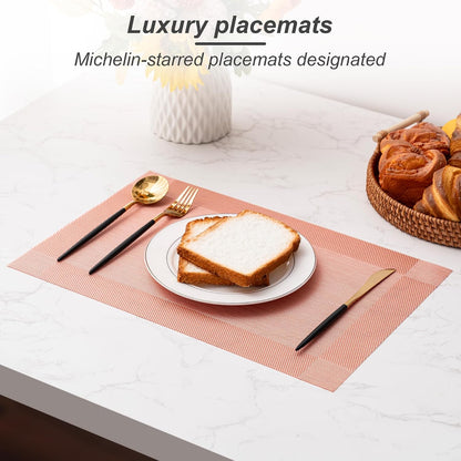 Placemats Set of 6 Washable Indoor(B-Four-Corner-peachpink)