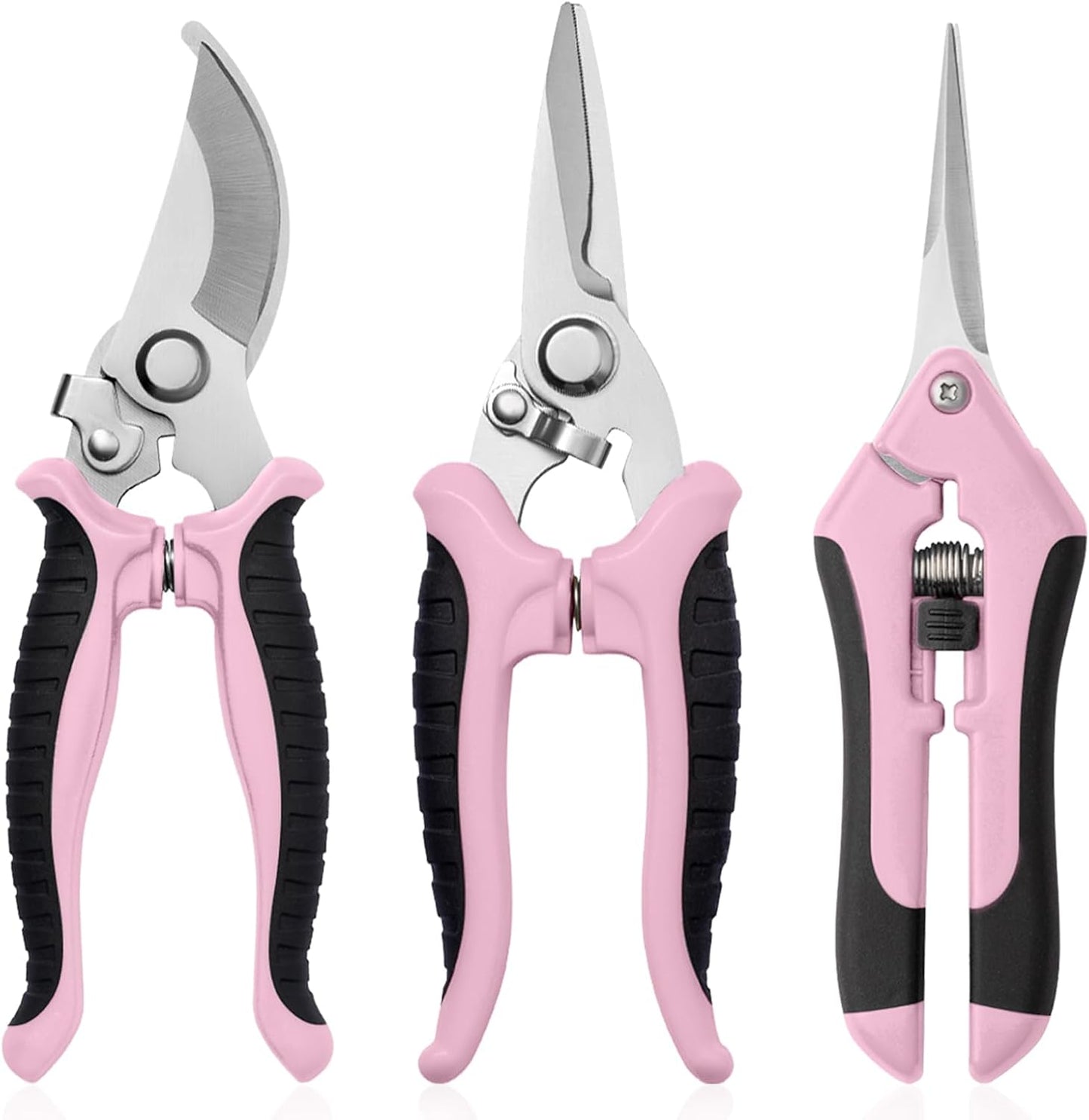 3 Pack Garden Pruning Shears, Stainless Steel Shears, Gardening Shears Scissors Pruning Shears for Gardening Tools (3PCS Pink and Black)