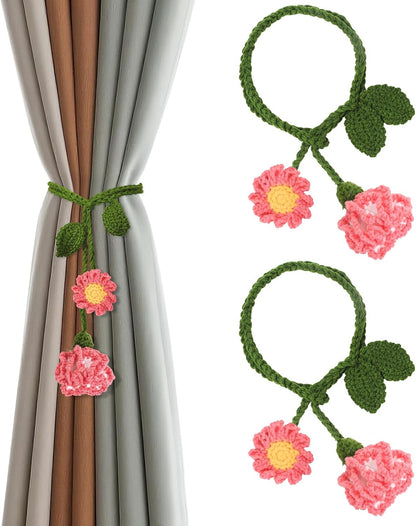 2 Pack Boho Handmade Flower Curtain Tiebacks & Holdbacks, Carnations