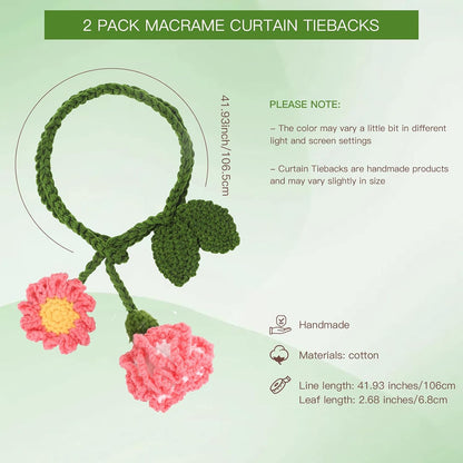 2 Pack Boho Handmade Flower Curtain Tiebacks & Holdbacks, Carnations