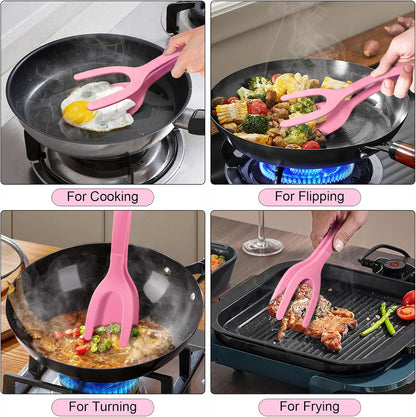 Silicone Spatulas, High Heat Resistant BPA Free Cooking Tongs, Silicone Kitchen Utensils, Spatula Tong, Egg Flipper Spatula for Non Stick Frying Pan, Ideal Cookware for Fish, Eggs, Pancakes