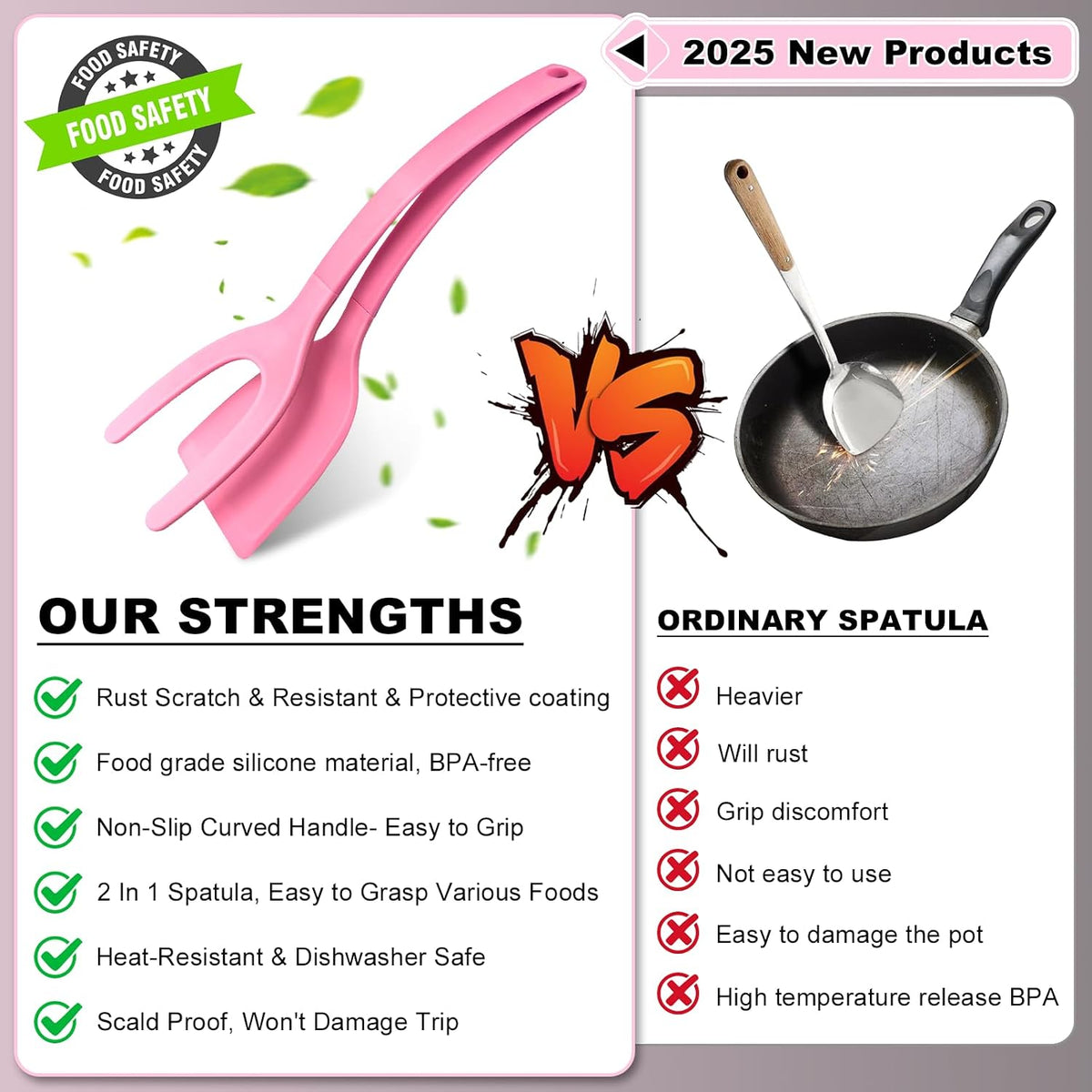 Silicone Spatulas, High Heat Resistant BPA Free Cooking Tongs, Silicone Kitchen Utensils, Spatula Tong, Egg Flipper Spatula for Non Stick Frying Pan, Ideal Cookware for Fish, Eggs, Pancakes