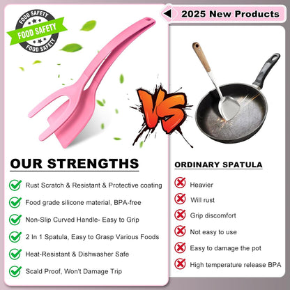 Silicone Spatulas, High Heat Resistant BPA Free Cooking Tongs, Silicone Kitchen Utensils, Spatula Tong, Egg Flipper Spatula for Non Stick Frying Pan, Ideal Cookware for Fish, Eggs, Pancakes