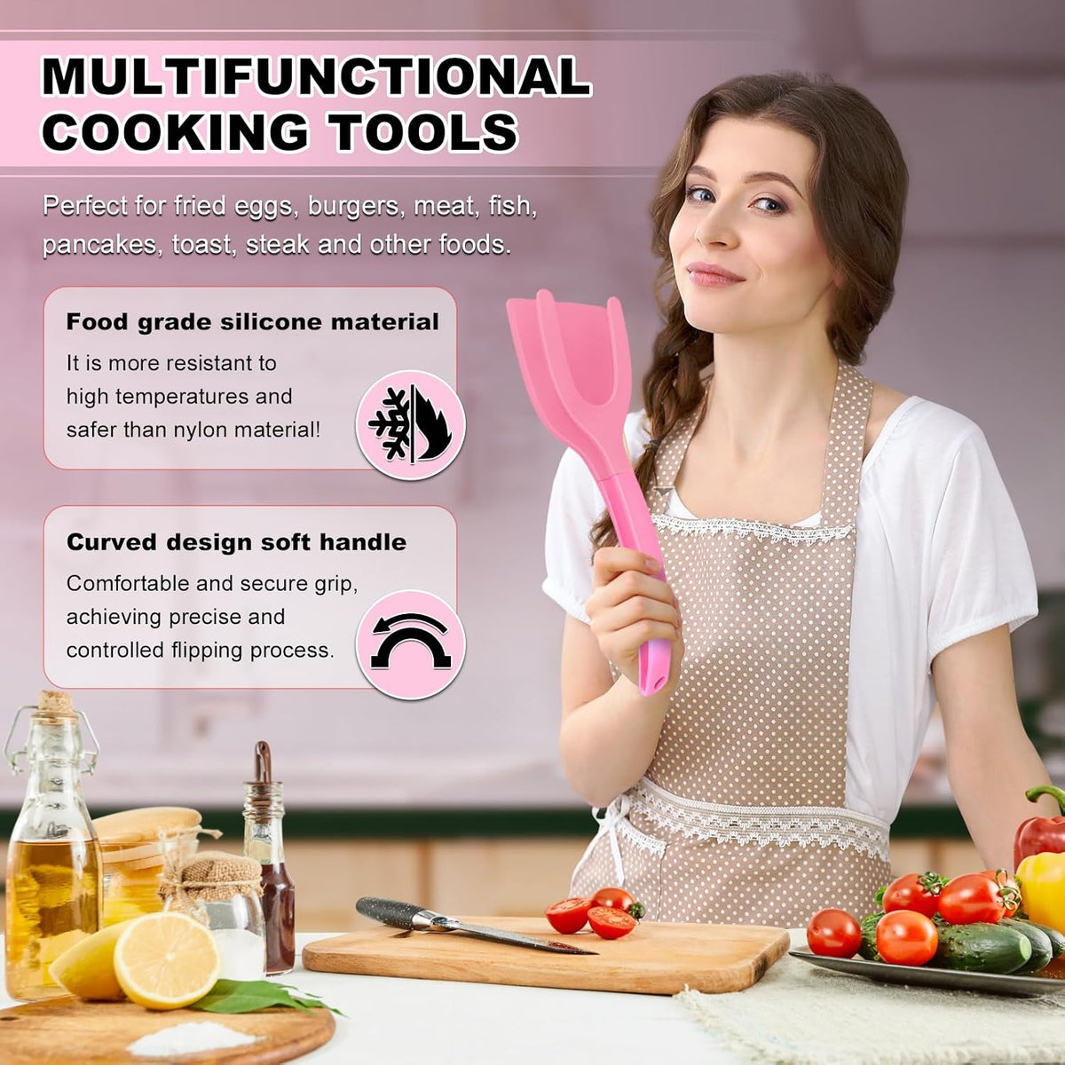 Silicone Spatulas, High Heat Resistant BPA Free Cooking Tongs, Silicone Kitchen Utensils, Spatula Tong, Egg Flipper Spatula for Non Stick Frying Pan, Ideal Cookware for Fish, Eggs, Pancakes