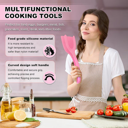 Silicone Spatulas, High Heat Resistant BPA Free Cooking Tongs, Silicone Kitchen Utensils, Spatula Tong, Egg Flipper Spatula for Non Stick Frying Pan, Ideal Cookware for Fish, Eggs, Pancakes