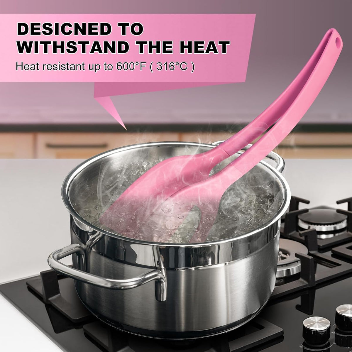Silicone Spatulas, High Heat Resistant BPA Free Cooking Tongs, Silicone Kitchen Utensils, Spatula Tong, Egg Flipper Spatula for Non Stick Frying Pan, Ideal Cookware for Fish, Eggs, Pancakes