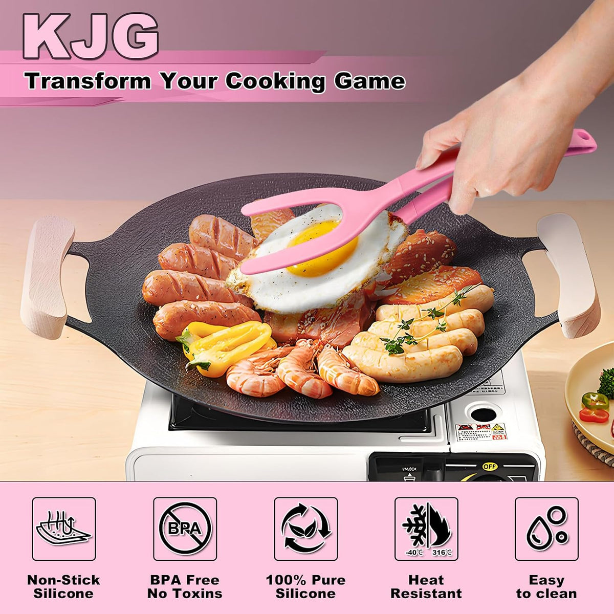 Silicone Spatulas, High Heat Resistant BPA Free Cooking Tongs, Silicone Kitchen Utensils, Spatula Tong, Egg Flipper Spatula for Non Stick Frying Pan, Ideal Cookware for Fish, Eggs, Pancakes