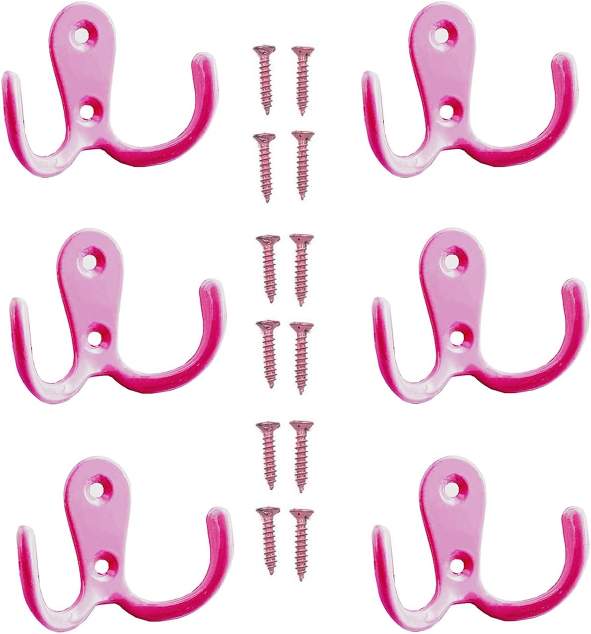 6 Pack Heavy Duty Double Prong Coat Hooks Wall Mounted Retro Double Hooks for Coat, Scarf, Bag, Towel, Key with 12 Screws