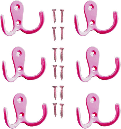 6 Pack Heavy Duty Double Prong Coat Hooks Wall Mounted Retro Double Hooks for Coat, Scarf, Bag, Towel, Key with 12 Screws