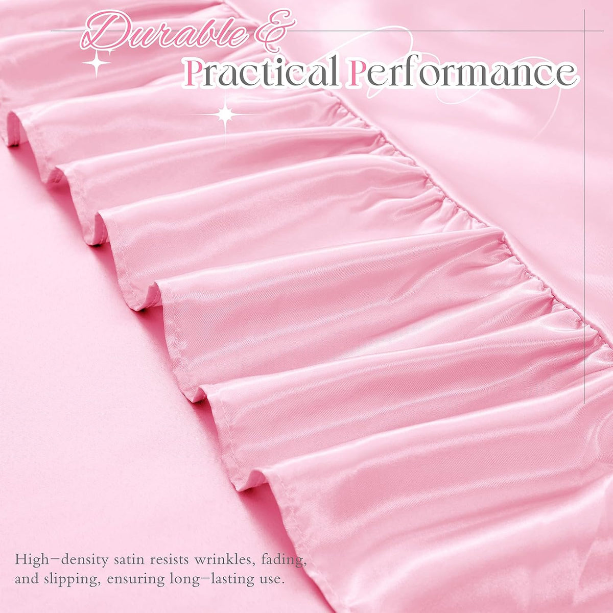 Vonty Pink Satin Ruffle Tablecloth, 60"x102", 5.9" Ruffle Trim