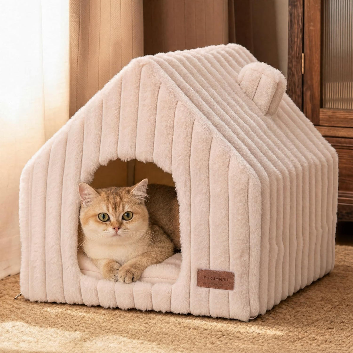 Cat Bed Cave, Enclosed Washable Covered Dog Bed with Support Frame