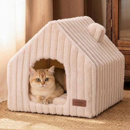 Cat Bed Cave, Enclosed Washable Covered Dog Bed with Support Frame