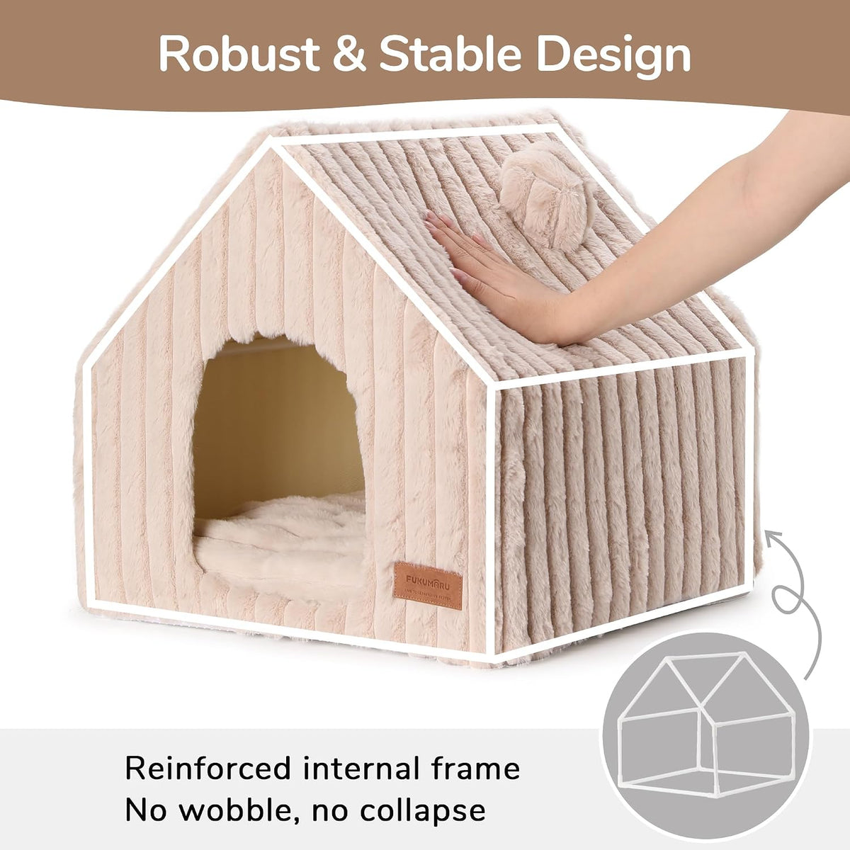 Cat Bed Cave, Enclosed Washable Covered Dog Bed with Support Frame