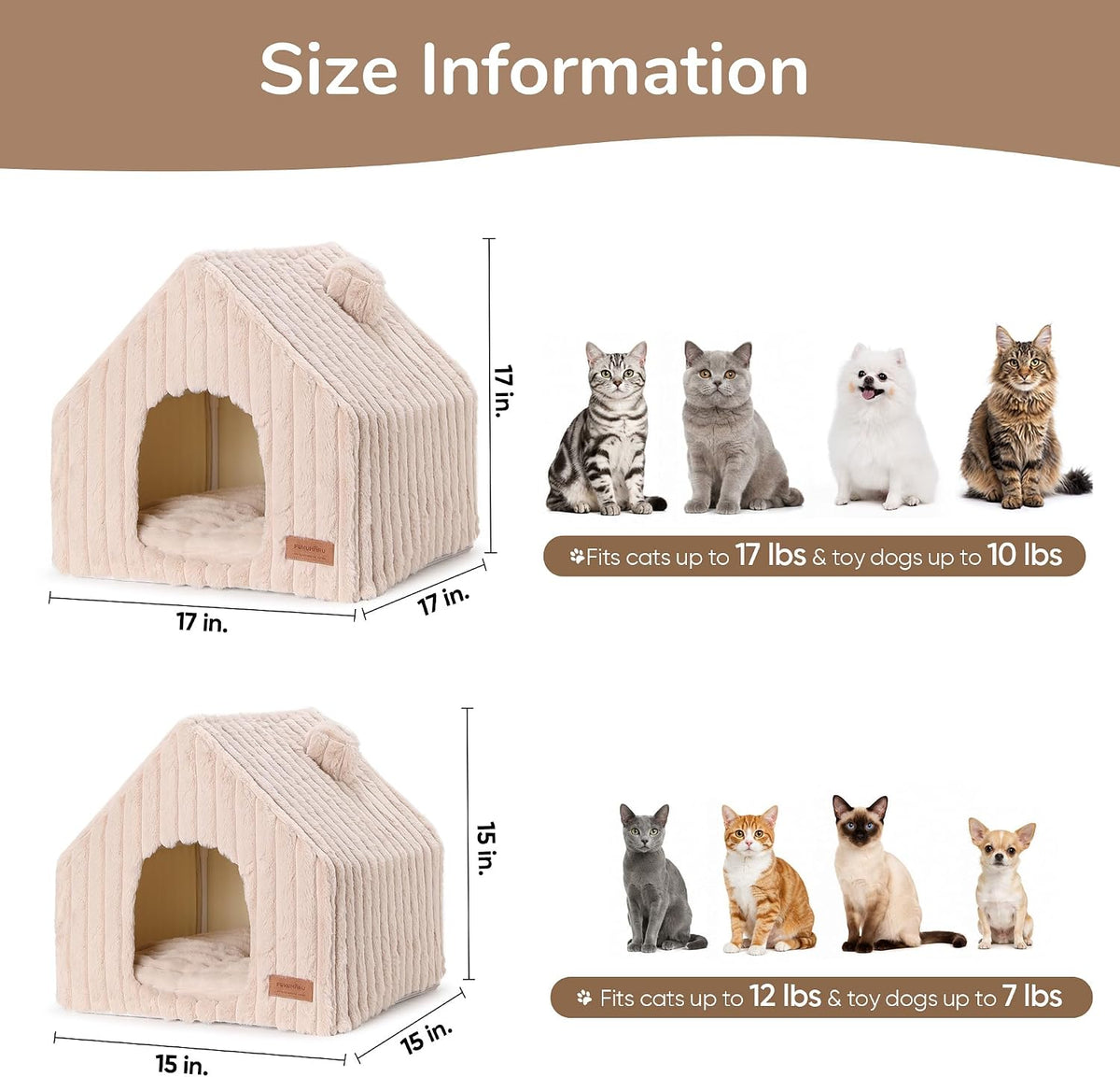 Cat Bed Cave, Enclosed Washable Covered Dog Bed with Support Frame