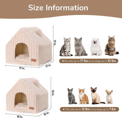 Cat Bed Cave, Enclosed Washable Covered Dog Bed with Support Frame