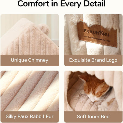 Cat Bed Cave, Enclosed Washable Covered Dog Bed with Support Frame