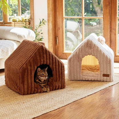 Cat Bed Cave, Enclosed Washable Covered Dog Bed with Support Frame