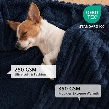 PuTian Waterproof Dog Blanket for Large Dogs Reversible Rabbit Velvet & Sherpa Fleece Cat Blanket for Couch Sofa Bed, 30''X40'' Navy