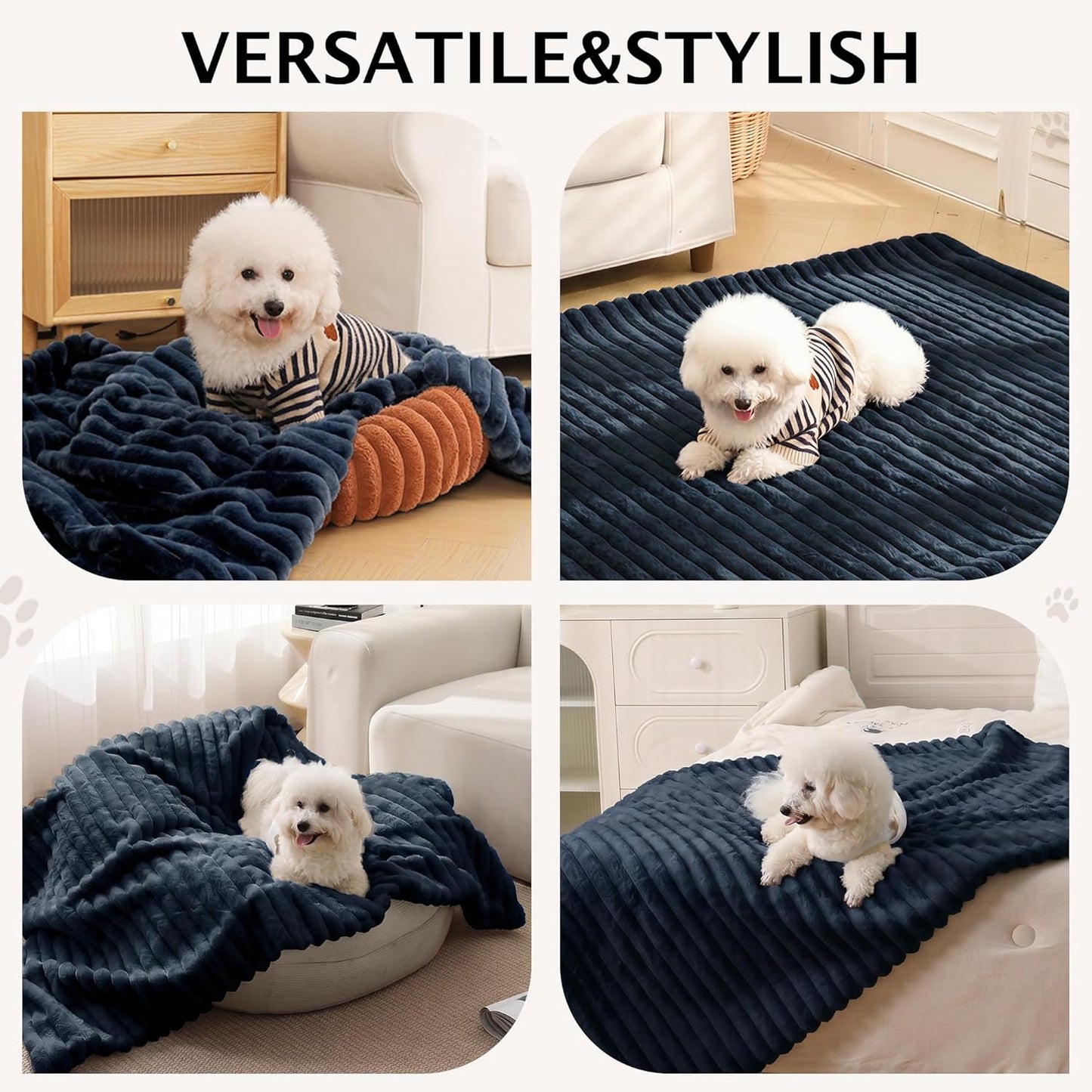 PuTian Waterproof Dog Blanket for Large Dogs Reversible Rabbit Velvet & Sherpa Fleece Cat Blanket for Couch Sofa Bed, 30''X40'' Navy