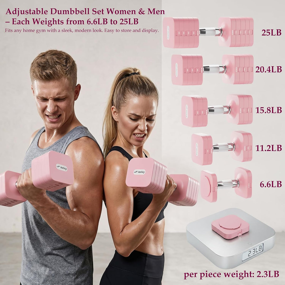 Adjustable Dumbbell Set 10LBS 20LBS 25LBS Dumbbells Set of 2 Hand Weights