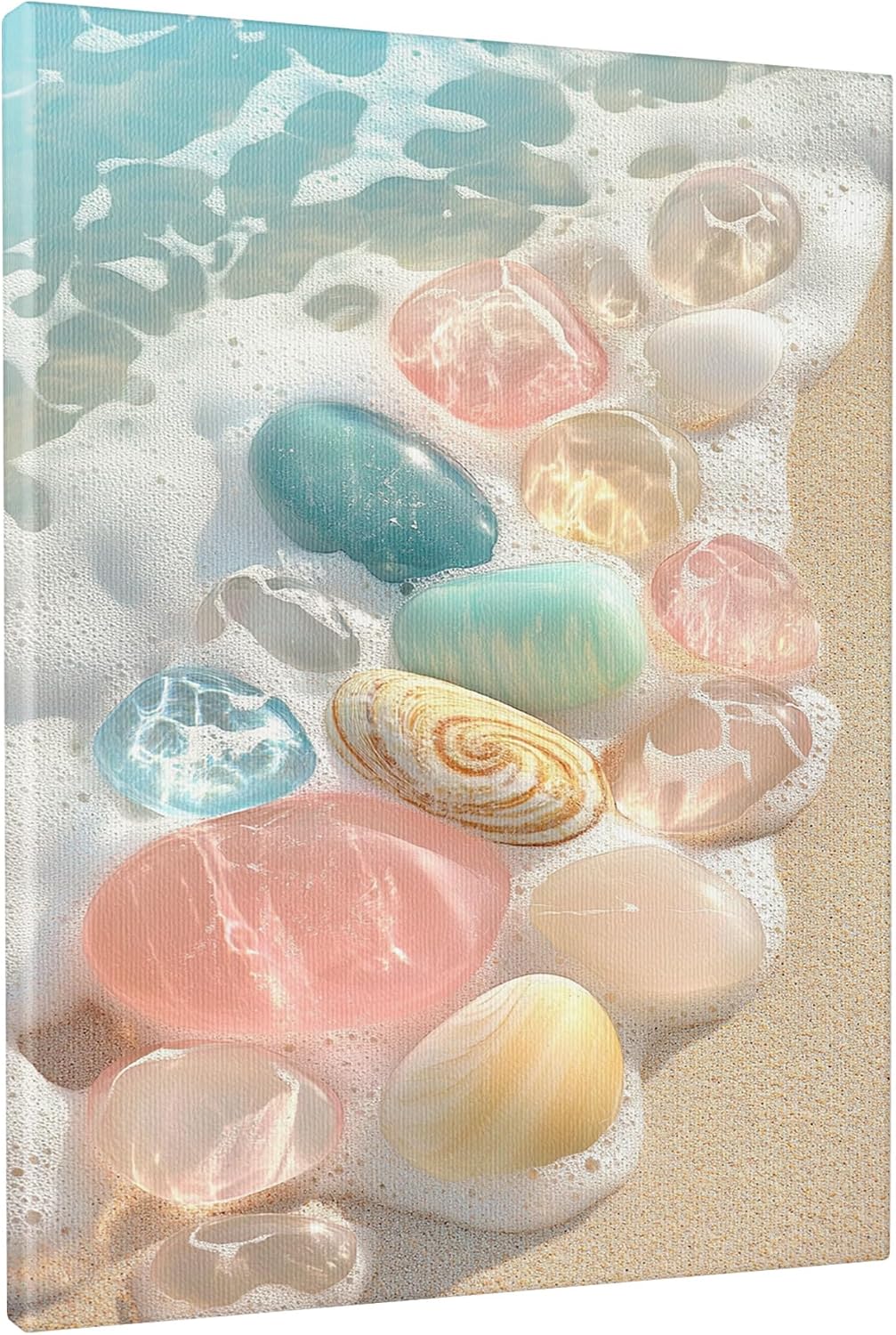 Pastel Sea Glass Canvas Wall Art, Ocean Peach Blue Green Decor, Coastal Home Aesthetic for Living Room, Bedroom, Beach House, Unframed 16x20 Inch