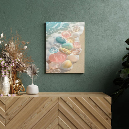 Pastel Sea Glass Canvas Wall Art, Ocean Peach Blue Green Decor, Coastal Home Aesthetic for Living Room, Bedroom, Beach House, Unframed 16x20 Inch
