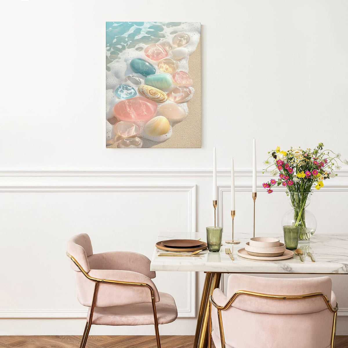 Pastel Sea Glass Canvas Wall Art, Ocean Peach Blue Green Decor, Coastal Home Aesthetic for Living Room, Bedroom, Beach House, Unframed 16x20 Inch