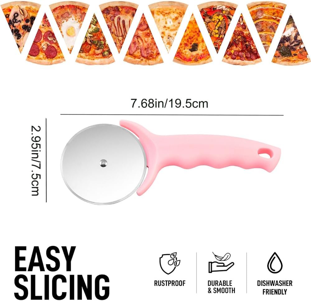 Pizza Cutter Wheel, Kitchen Premium Stainless Steel Pink Pizza Cutter, Super Sharp Blade Pizza Slicer, Easy To Clean (Pink)