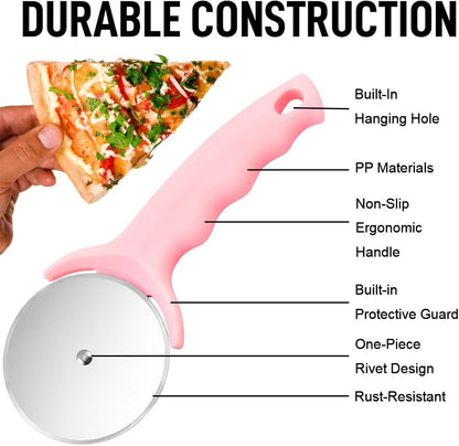 Pizza Cutter Wheel, Kitchen Premium Stainless Steel Pink Pizza Cutter, Super Sharp Blade Pizza Slicer, Easy To Clean (Pink)