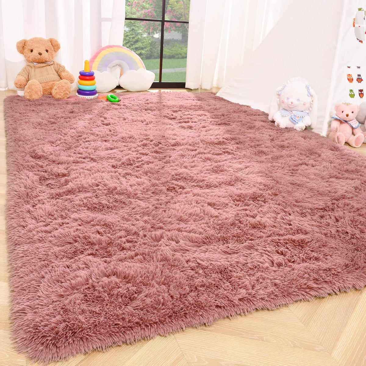 3x5 Fluffy Rug Soft Carpets for Kids Room Living Room,Blush