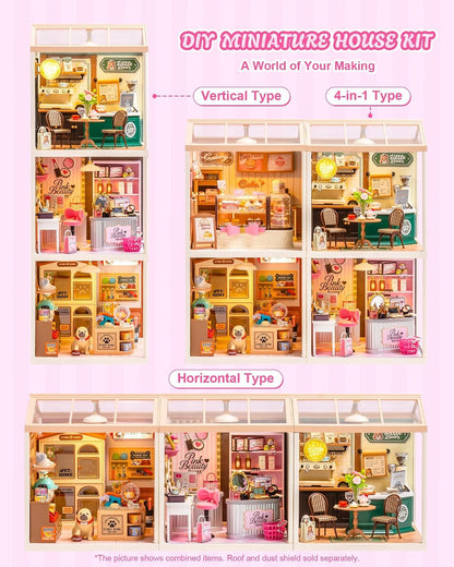 Super Creator Pink Beauty Secret DIY Miniature House Kit - No Glue Plastic Click-Assembly Dollhouse with Type-C LED Light - Stackable Room Box Toy for Adults and Teens (115 PCS)