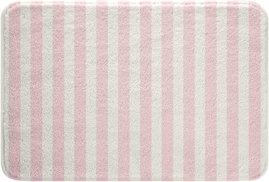 Pink Stripes Bathroom Rugs Microfiber 20"x32" Geometric Bath Mats Non-Slip Modern Striped Art Bathroom Accessories Floor Doormats Soft Door Mat