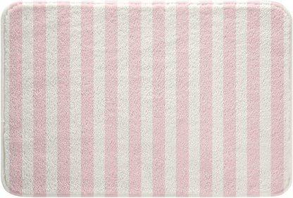Pink Stripes Bathroom Rugs Microfiber 20"x32" Geometric Bath Mats Non-Slip Modern Striped Art Bathroom Accessories Floor Doormats Soft Door Mat