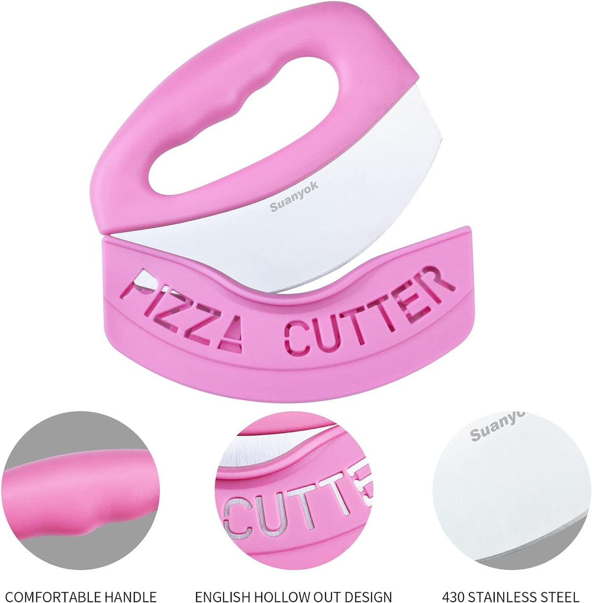 Pizza Cutter Stainless Steel Rocker Blade with Cover(Pink)