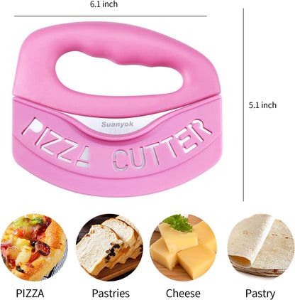 Pizza Cutter Stainless Steel Rocker Blade with Cover(Pink)