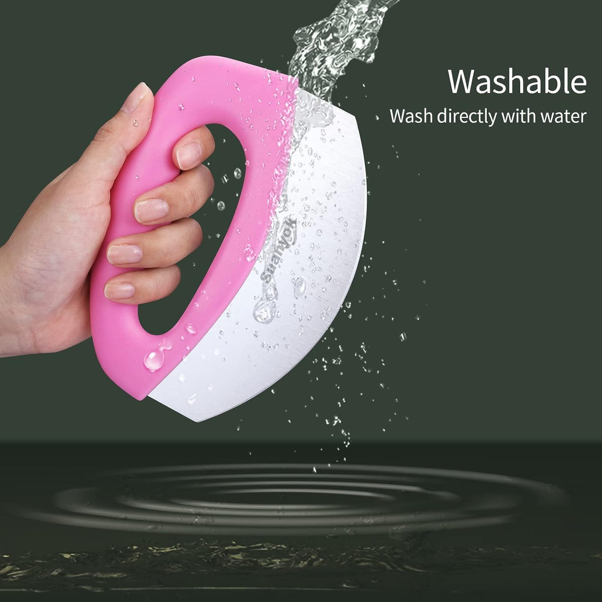 Pizza Cutter Stainless Steel Rocker Blade with Cover(Pink)