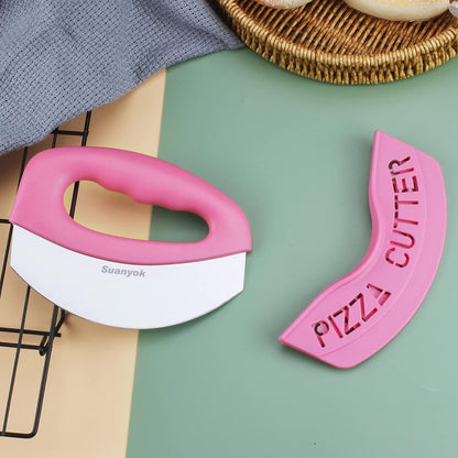 Pizza Cutter Stainless Steel Rocker Blade with Cover(Pink)