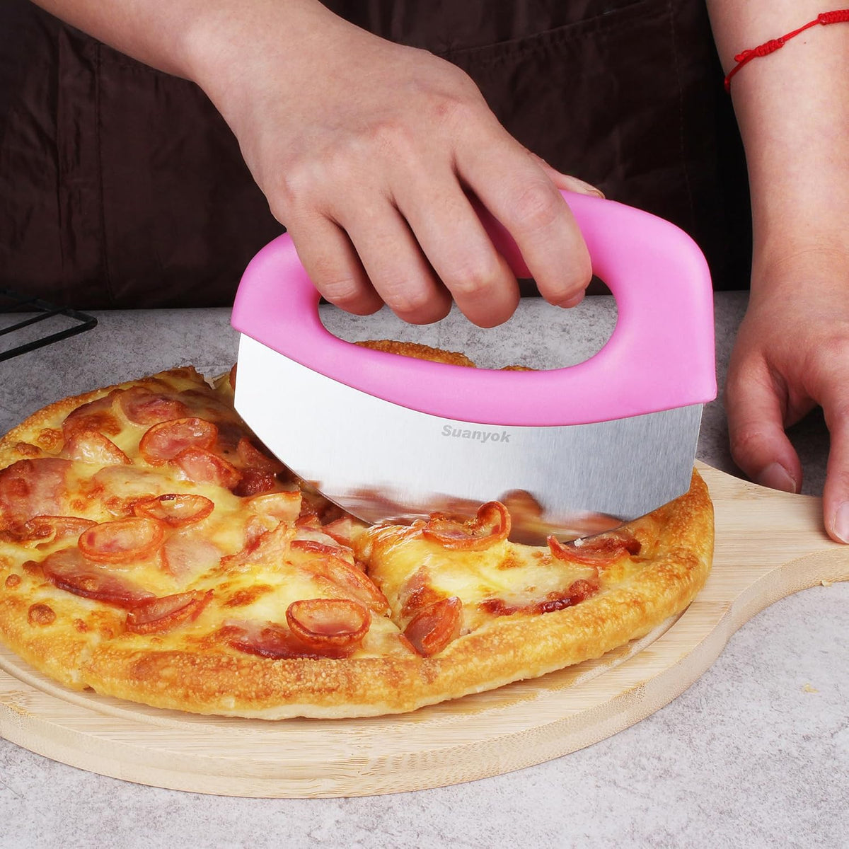 Pizza Cutter Stainless Steel Rocker Blade with Cover(Pink)
