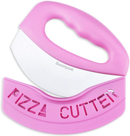 Pizza Cutter Stainless Steel Rocker Blade with Cover(Pink)