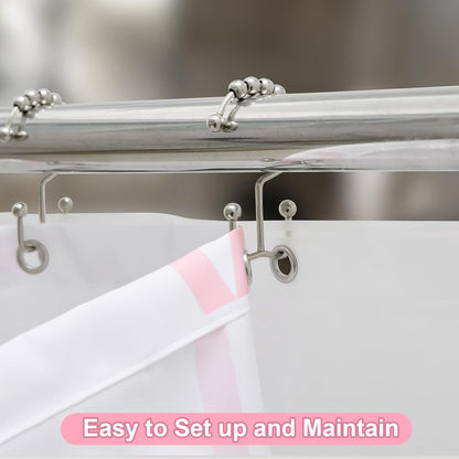 Shower Curtain with Liner, Pink Wave Stripe, 3 in 1 Shower Curtain with 12 Rust Proof Double Sided Metal Hooks, Double Layers Shower Curtains for Bathroom, W72 x H72