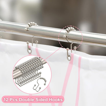 Shower Curtain with Liner, Pink Wave Stripe, 3 in 1 Shower Curtain with 12 Rust Proof Double Sided Metal Hooks, Double Layers Shower Curtains for Bathroom, W72 x H72