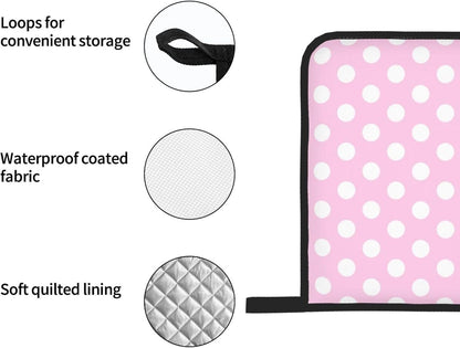 Light Pink Polka Dot Print B Oven Mitts and Pot Holders 4Pcs Set, Heat Resistant Silicone Oven Mitts Pot Holders for Kitchen Cooking Baking, Non-Slip Hot Pads Potholders Gloves