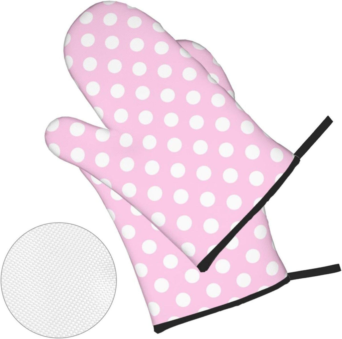 Light Pink Polka Dot Print B Oven Mitts and Pot Holders 4Pcs Set, Heat Resistant Silicone Oven Mitts Pot Holders for Kitchen Cooking Baking, Non-Slip Hot Pads Potholders Gloves
