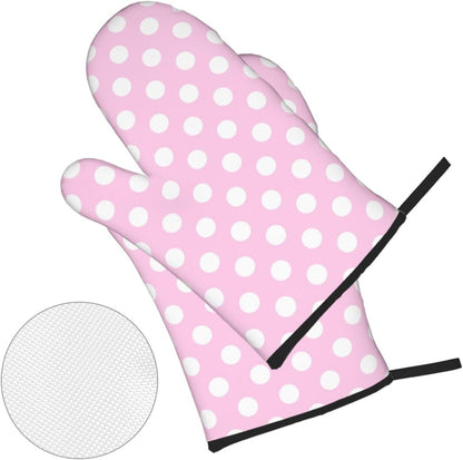 Light Pink Polka Dot Print B Oven Mitts and Pot Holders 4Pcs Set, Heat Resistant Silicone Oven Mitts Pot Holders for Kitchen Cooking Baking, Non-Slip Hot Pads Potholders Gloves